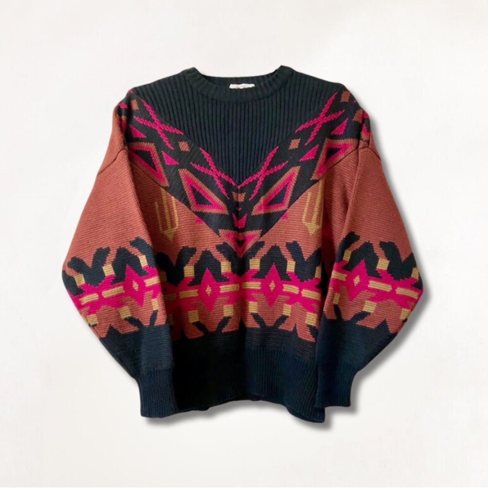 Bogner Vintage 80s Jacquard Knit Ski Sweater Desert Cactus Design Wool Sweater